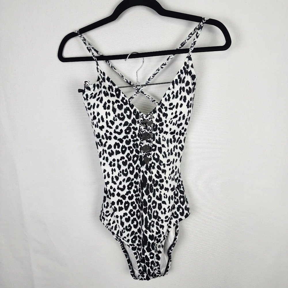 NWT Victorias Secret Animal Print Braided Strap Plunge One Piece Swimsuit SIZE L - Picture 5 of 9